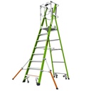 Safety Cage® 2.0 - EN 131 - 150 kg Rated, Fiberglass Electrical Insulated Platform Ladder with Wheels, GROUND CUE and Adjustable Outriggers