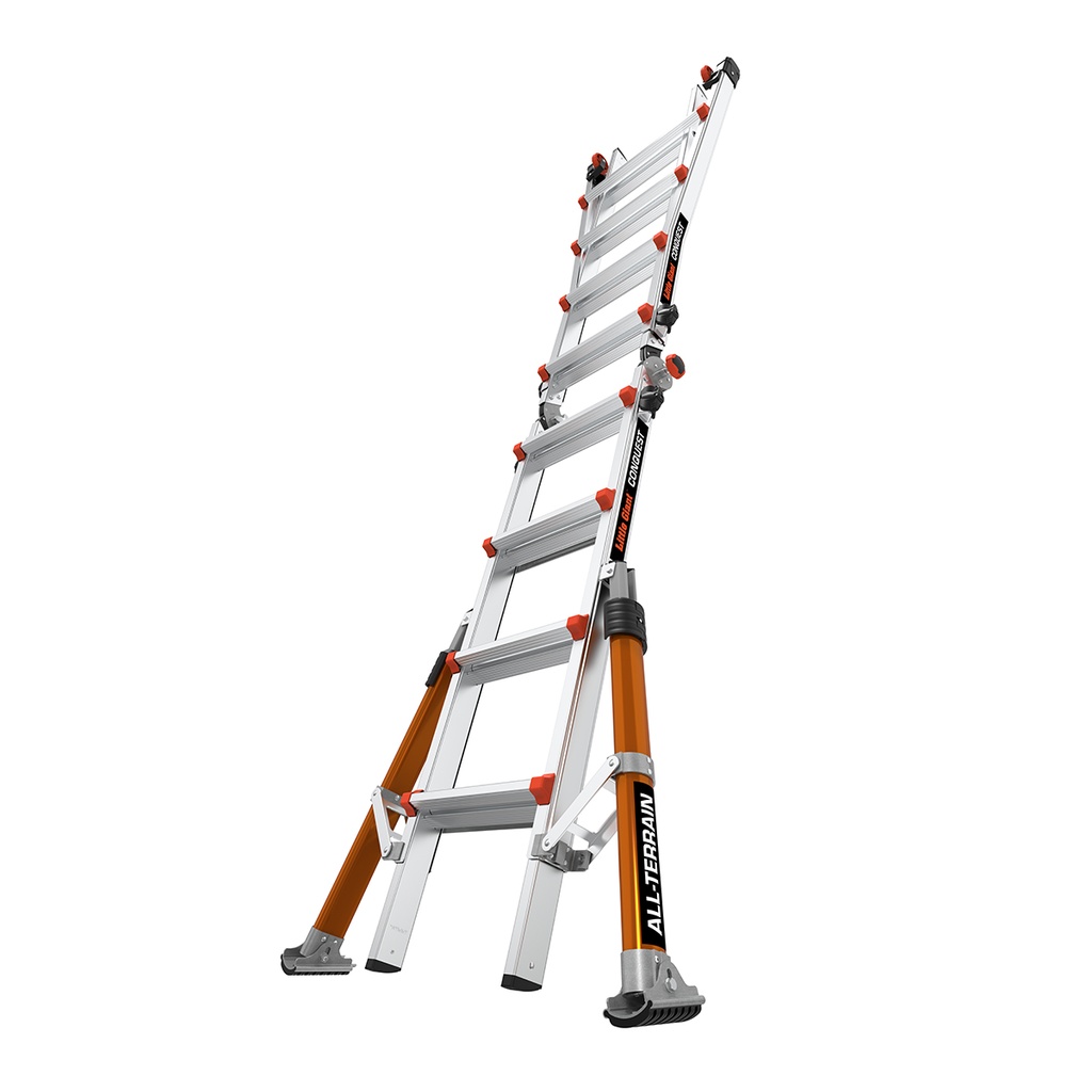 CONQUEST 2.0 EN 131 - 150 kg Rated, Aluminum Articulated Extendable Ladder with ALL-TERRAIN Outriggers