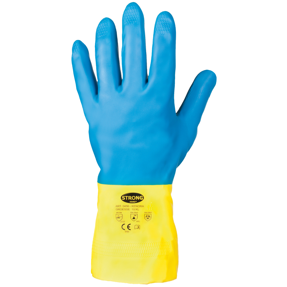 KENORA Dual Protection Chemical gloves, yellow latex, blue chloroprene, length 30 cm, flock lined