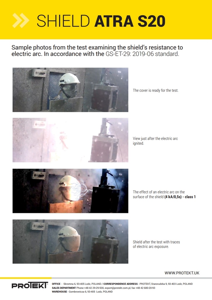 ATRA S20 Face shield protecting against electric arc Class 1 (4 kA/0,5s)