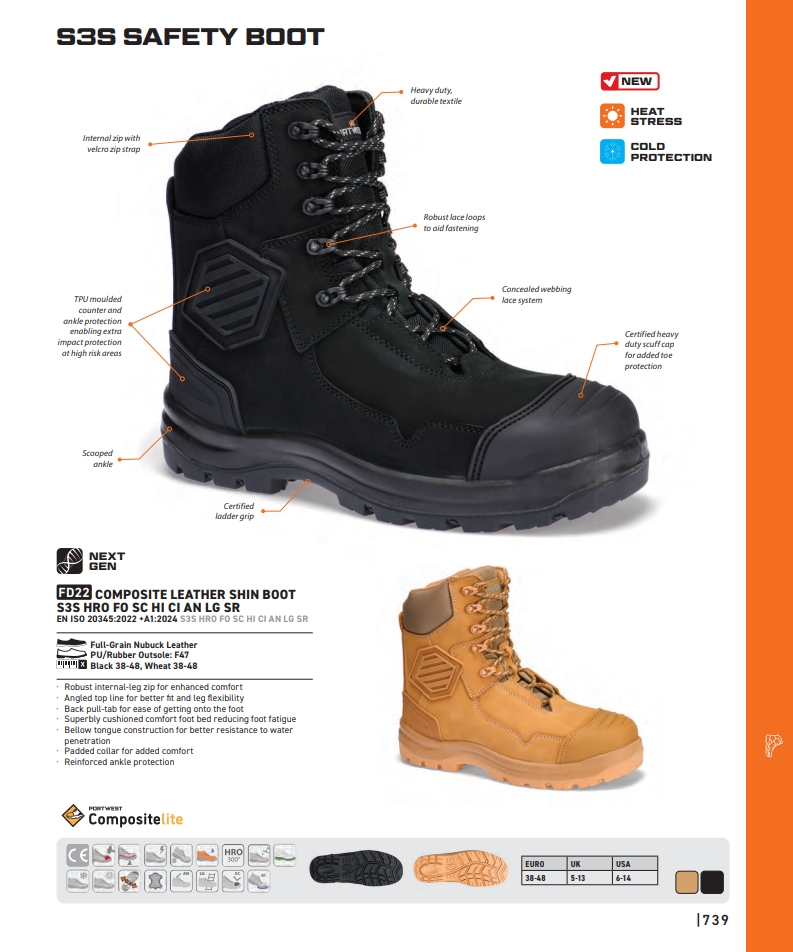 FD22 Composite Leather Shin Boot S3S HRO FO SC HI CI AN LG SR