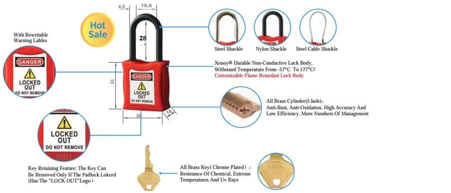 S01 4.5/28mm Mini Copper Body & Steel Shackle LOTO Padlock
