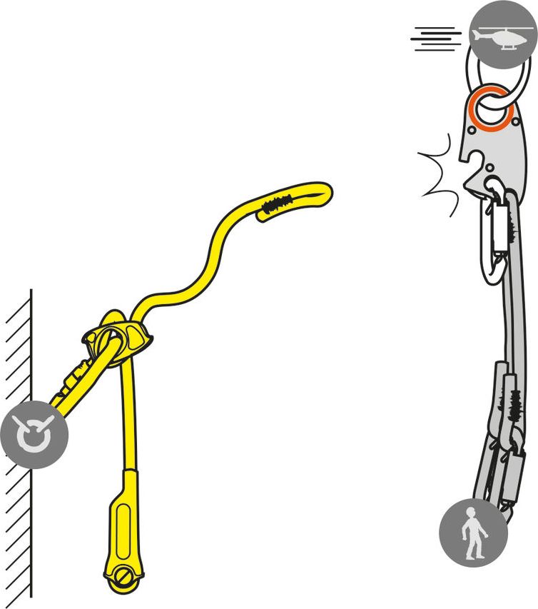 L01 LEZARD Helivac lanyard with securing of the drop-off/recovery phases