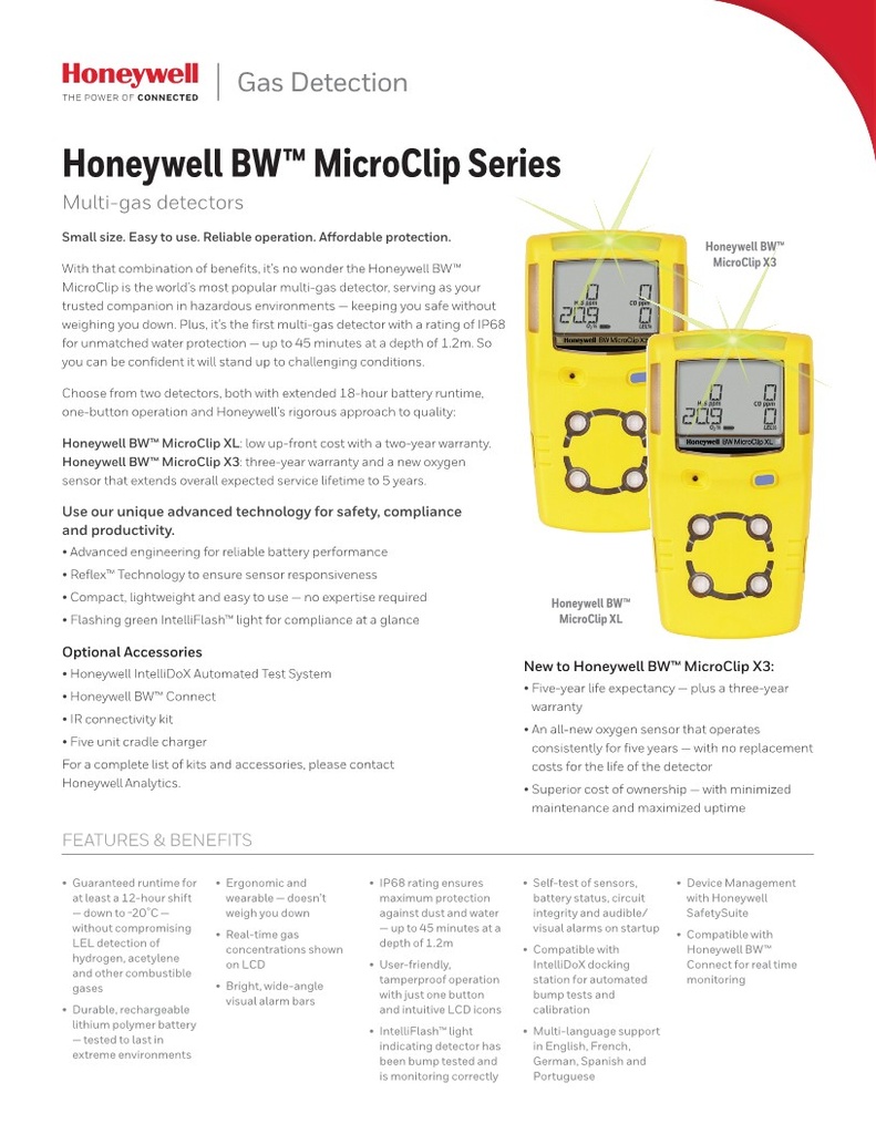 BW™ MicroClip Serviceable 4-Gas Detector