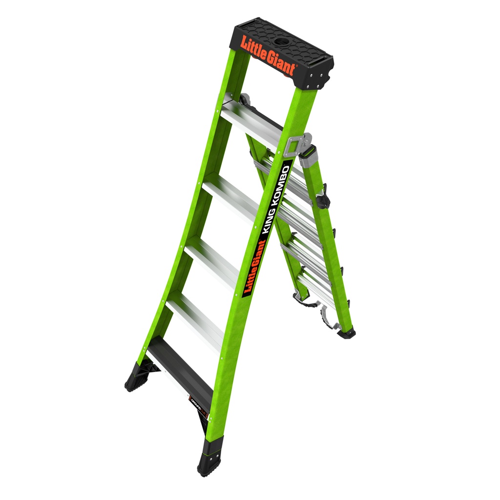KING KOMBO XT 2.0 KING KOMBO XT, 6' - 170 kg Rated, Fiberglass 3-in-1 Extendable All-Access Combination Ladder with GRIP-N-GO Single-Hand Release Hinge, Rotating Wall Pad, V-bar, GROUND CUE, and Heavy-Duty Feet