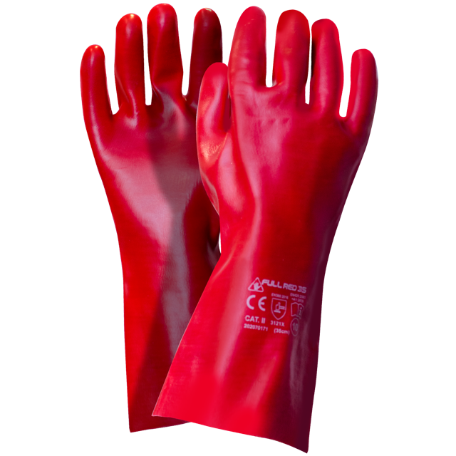 FULL RED 35 Γάντια Εργασίας Ασφαλείας με Επικάλυψη PVC, Μήκος 35cm