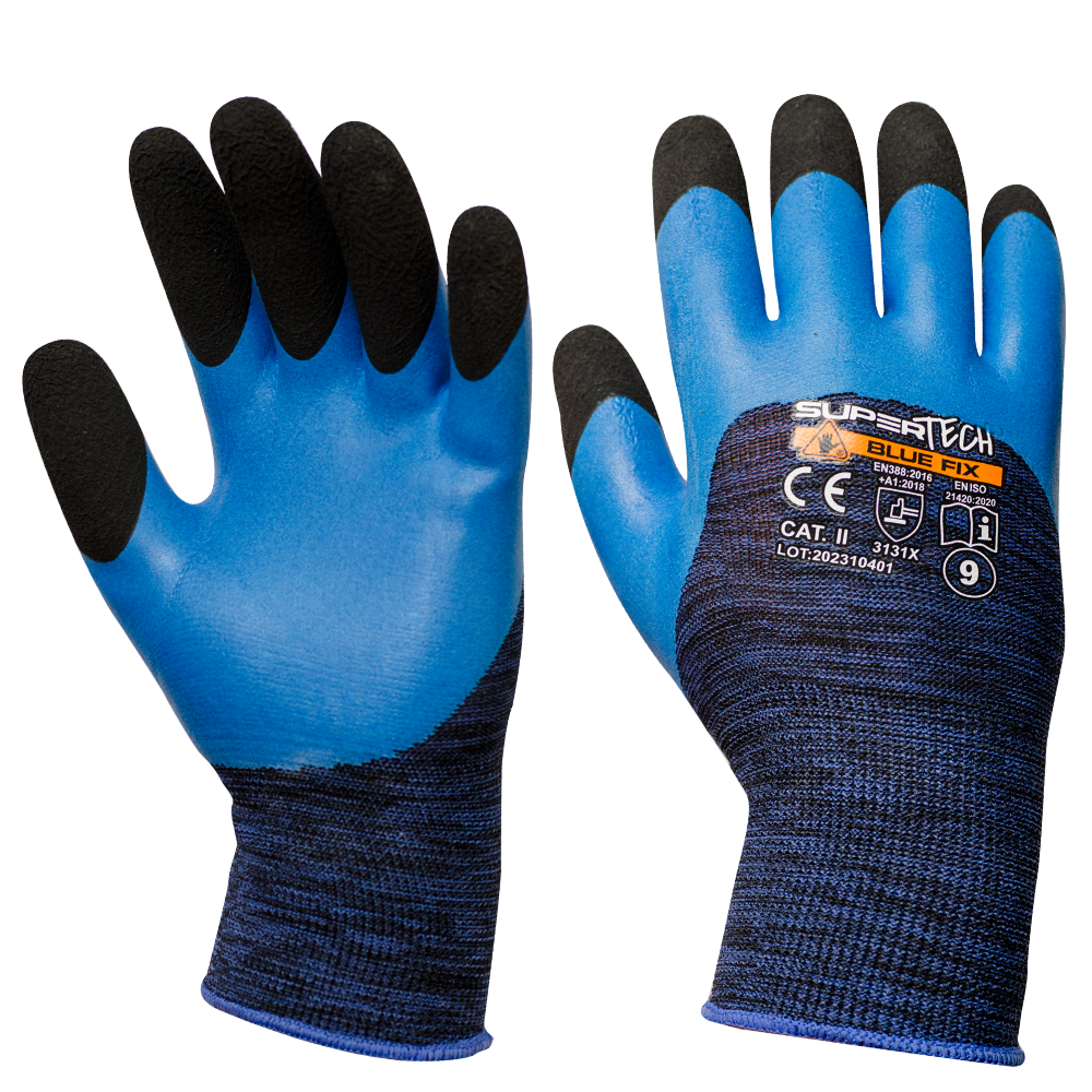SUPER TECH BLUE FIX Γάντια Εργασίας Ασφαλείας με Διπλή Επικάλυψη Λατέξ