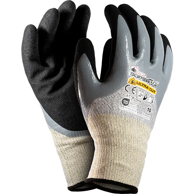 SUPER TECH ULTRA CUT Double micro-foam nitrile sandy finish Safety gloves, Cut D